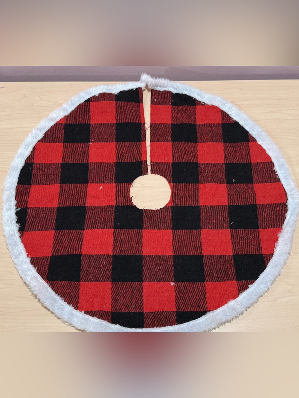 Buffalo Plaid Christmas Tree Skirt with Faux Fur Trim